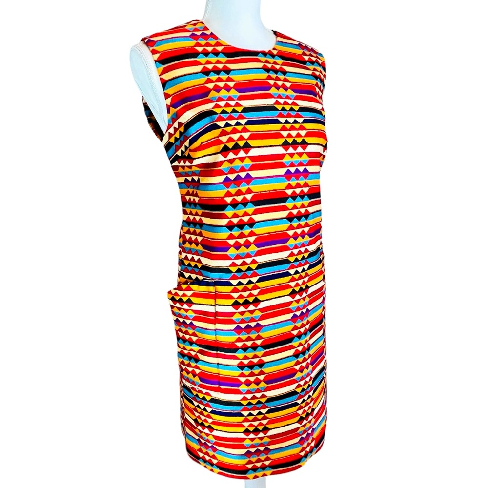 HARVEY FAIRCLOTH Silk Wool Geometric Print Sheath Dress Sz 6 USA‎ Aztec Colorful